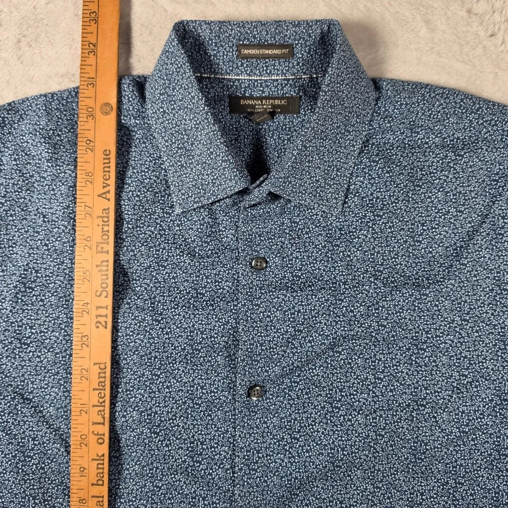 Banana Republic‎ Shirt Mens L Blue Camden Standard Fit Floral Non-Iron Cotton